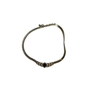 Christian Dior Choker - Black Enamel Crystal Signed Vintage Adjustable Necklace‎